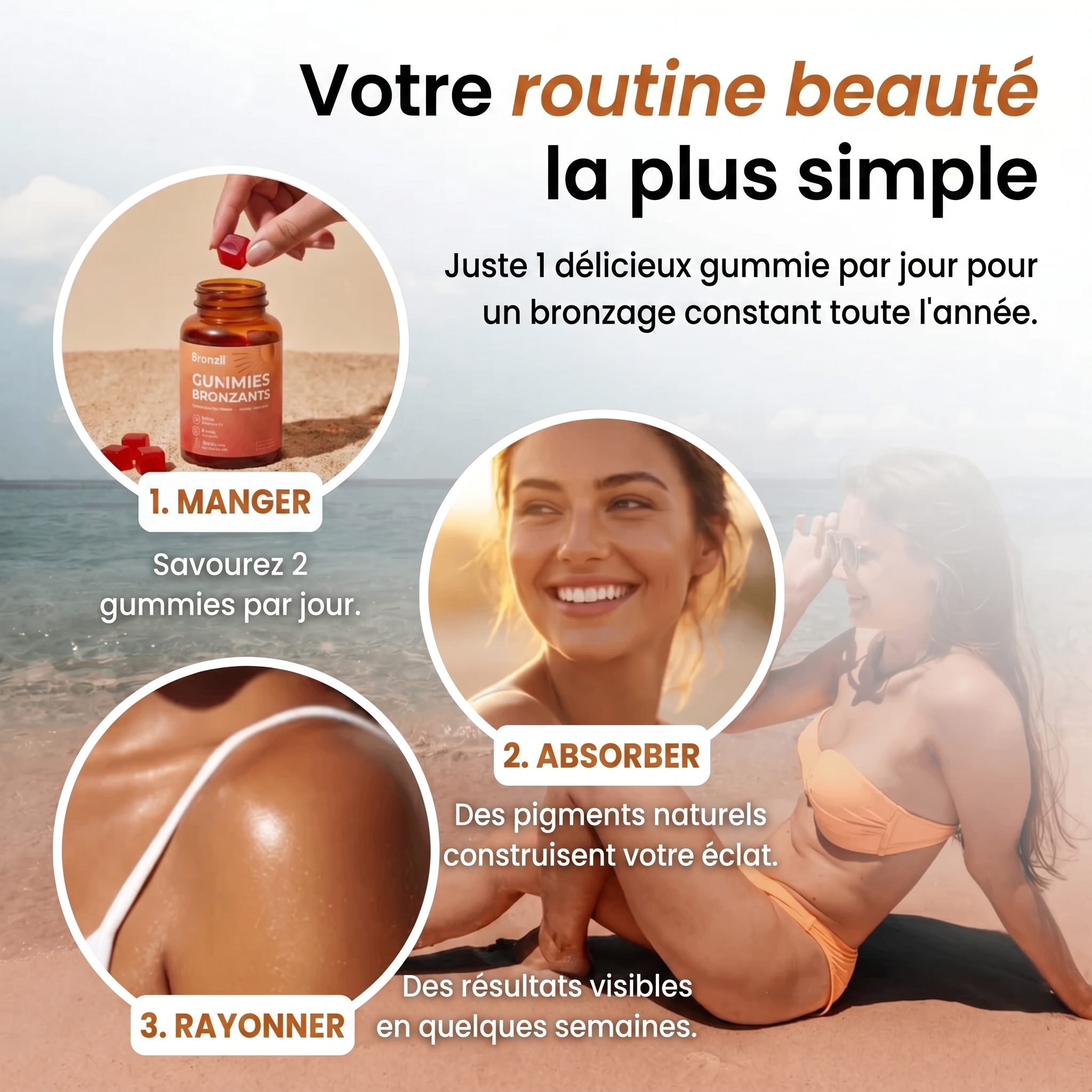 Bronziia™ Gummies Autobronzants - Bronzage naturel sans crème